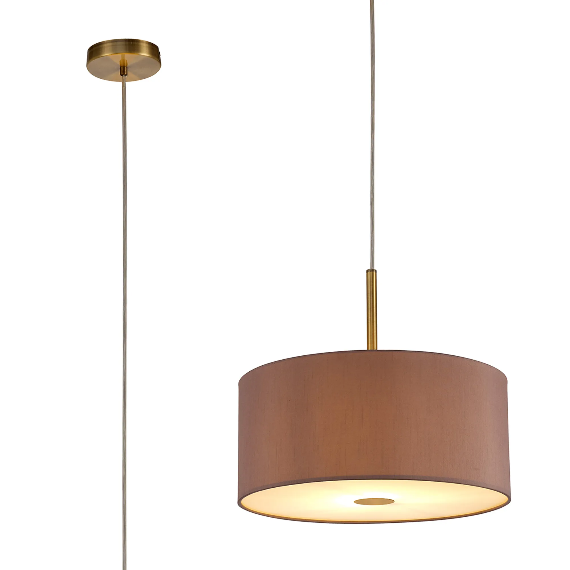 DK0217  Baymont 40cm Pendant 1 Light Antique Brass, Taupe/Halo Gold, Frosted Diffuser